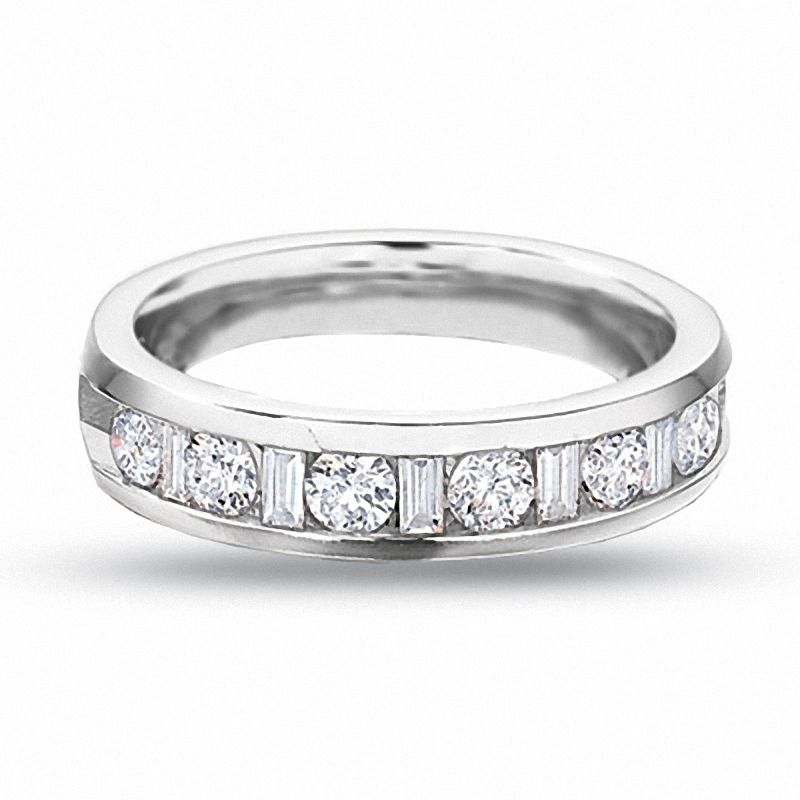 Previously Owned - 1/2 CT. T.W. Round and Baguette Diamond Channel Band in 14K White Gold
