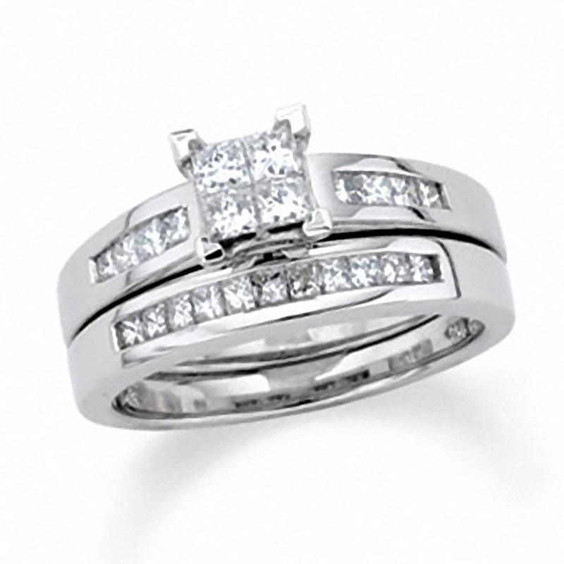 Previously Owned - 1-1/2 CT. T.W. Quad Princess-Cut Diamond Bridal Set in 14K White Gold