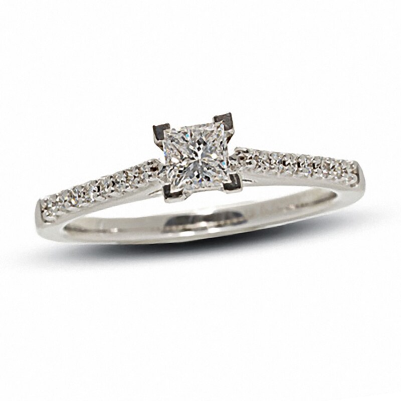 Main Image 1 of Previously Owned - 1/2 CT. T.W. Colourless Princess-Cut Diamond Solitaire Engagement Ring in 18K White Gold