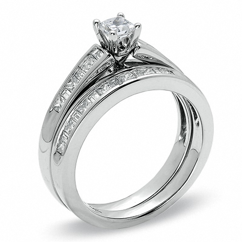 Main Image 2 of Previously Owned - 1 CT. T.W. Princess-Cut Diamond Bridal Set in 14K White Gold