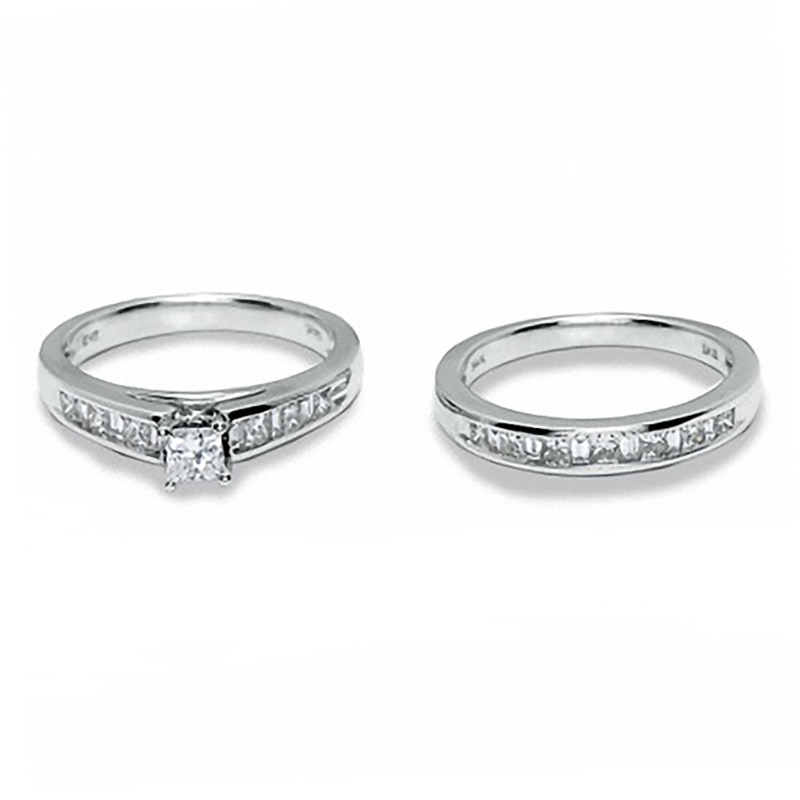 Main Image 3 of Previously Owned - 1 CT. T.W. Princess-Cut Diamond Bridal Set in 14K White Gold