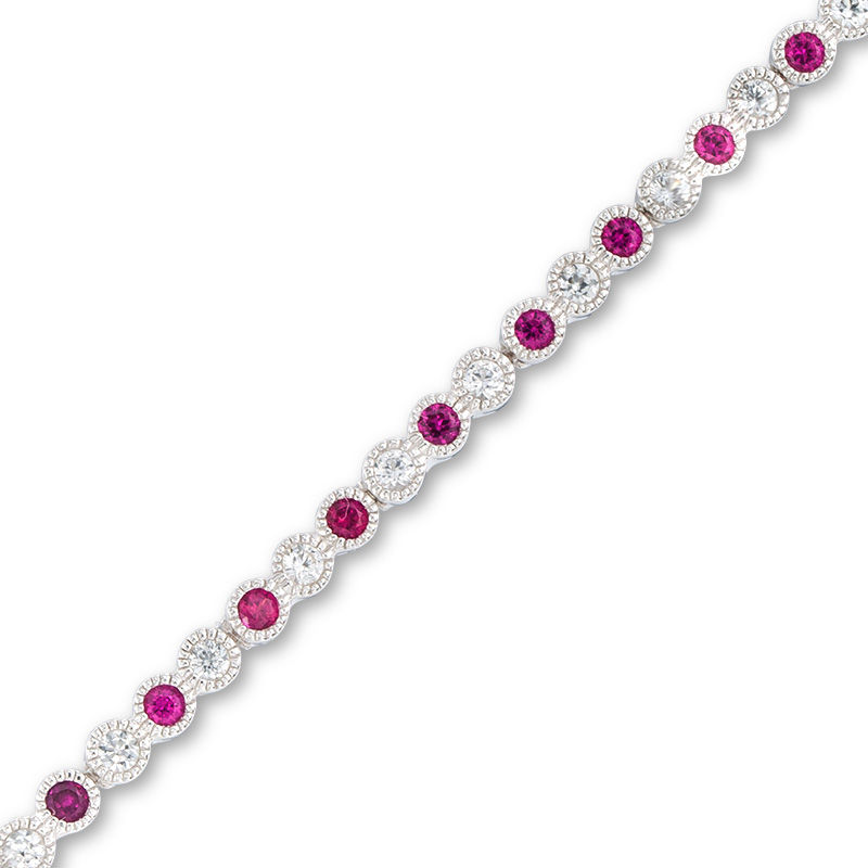 Previously Owned - Lab-Created Ruby and White Sapphire Vintage-Style Tennis Bracelet in Sterling Silver - 7.25"