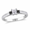 Thumbnail Image 1 of Previously Owned - 1/2 CT. T.W. Enhanced Black and White Princess-Cut Diamond Three Stone Ring in 10K White Gold