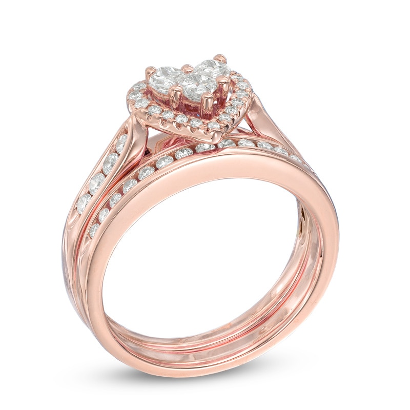 Main Image 2 of Previously Owned - 3/4 CT. T.W. Diamond Heart-Shaped Frame Bridal Set in 14K Rose Gold