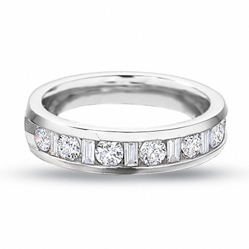 Main Image 1 of Previously Owned - 1/4 CT. T.W. Round and Baguette Diamond Channel Band in 14K White Gold