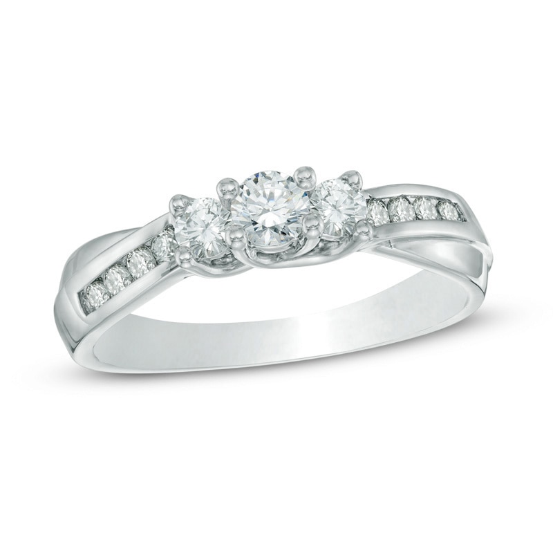 Main Image 1 of Previously Owned - 1/2 CT. T.W. Diamond Past Present Future® Engagement Ring in 10K White Gold