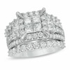 Thumbnail Image 1 of Previously Owned - 4 CT. T.W. Quad Princess-Cut Diamond Frame Three Piece Bridal Set in 14K White Gold