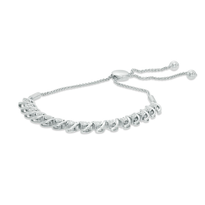 Main Image 1 of Previously Owned - 1/2 CT. T.W. Diamond "S" Bar Bolo Bracelet in 10K White Gold - 9.5"