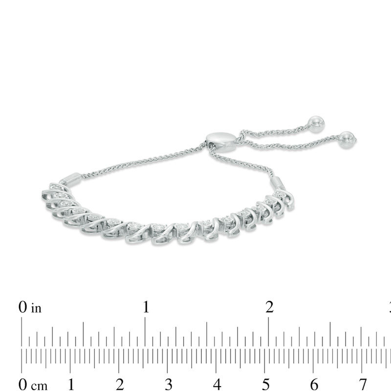 Main Image 2 of Previously Owned - 1/2 CT. T.W. Diamond "S" Bar Bolo Bracelet in 10K White Gold - 9.5"