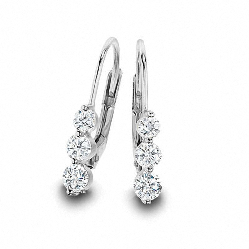 Previously Owned - 1 CT. T.W. Three Stone Diamond Earrings in 14K White Gold