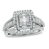 Previously Owned - 1 CT. T.W. Multi-Baguette Diamond Double Frame Engagement Ring in 14K White Gold