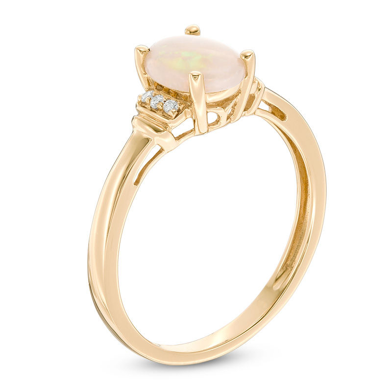 Main Image 2 of Previously Owned - Oval Opal and Diamond Accent Tri-Sides Collar Ring in 14K Gold