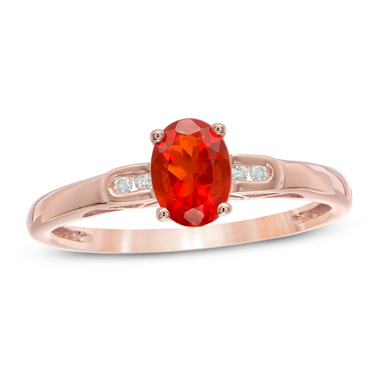 Previously Owned - Oval Fire Opal and Diamond Accent Ring in 14K Rose Gold