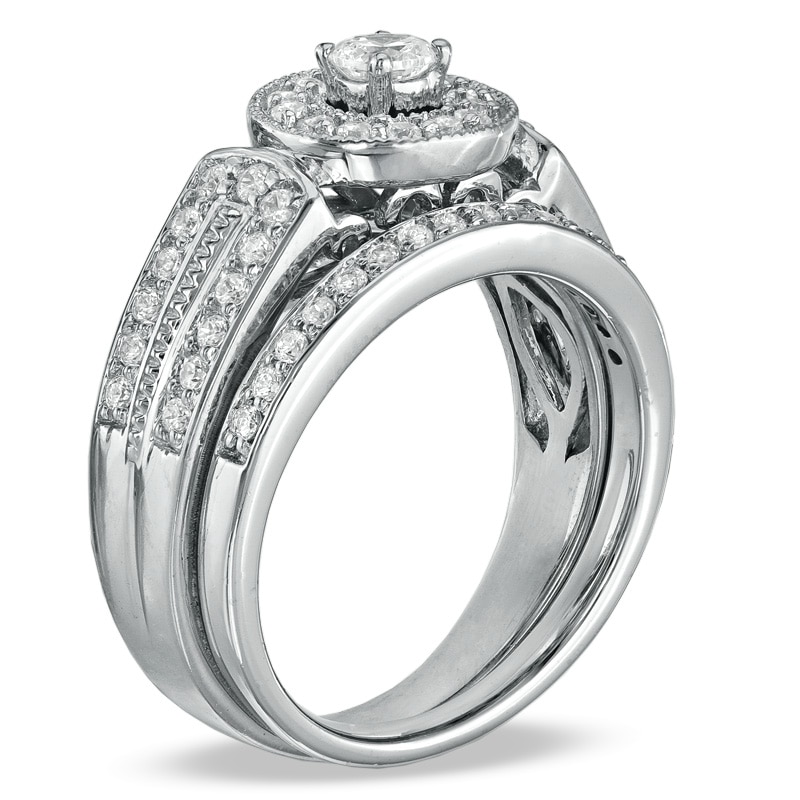 Previously Owned - 3/4 CT. T.W. Diamond Frame Bridal Set in 10K White Gold