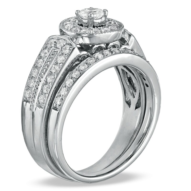 Main Image 2 of Previously Owned - 3/4 CT. T.W. Diamond Frame Bridal Set in 10K White Gold