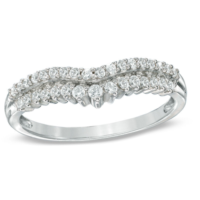 Previously Owned - 1/3 CT. T.W. Diamond Double Row Contour Wedding Band in 14K White Gold
