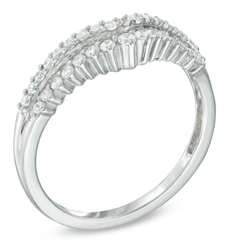 Previously Owned - 1/3 CT. T.W. Diamond Double Row Contour Wedding Band in 14K White Gold