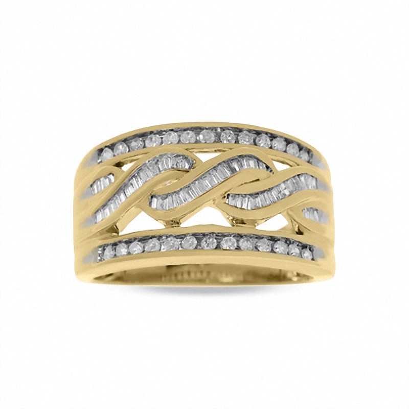 Main Image 1 of Previously Owned - 1/2 CT. T.W. Round and Baguette Diamond Swirl Band in 10K Gold