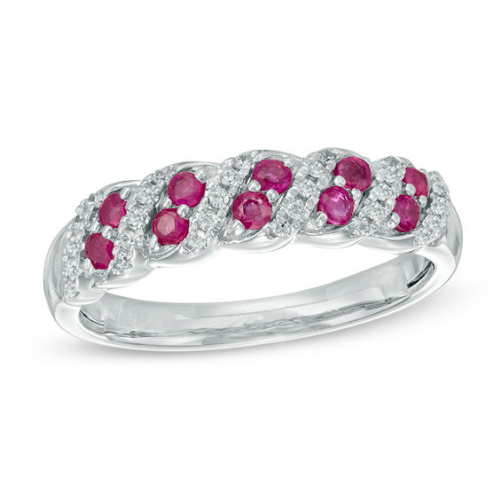 Previously Owned - Lab-Created Ruby and 1/8 CT. T.W. Diamond Twist