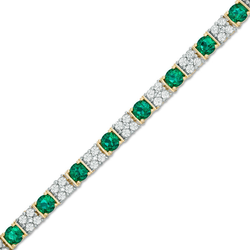 Main Image 1 of Previously Owned - Baguette Lab-Created Emerald and White Sapphire Bracelet in Sterling Silver with 14K Gold Plate - 7.25"