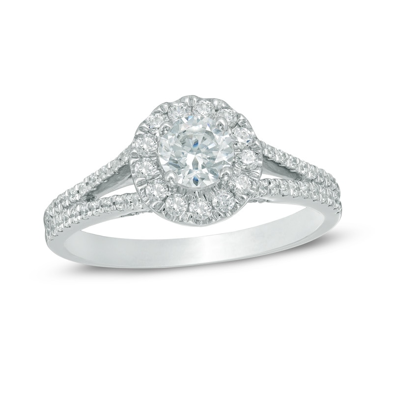 Main Image 1 of Previously Owned - 1 CT. T.W. Diamond Frame Split Shank Engagement Ring in 14K White Gold