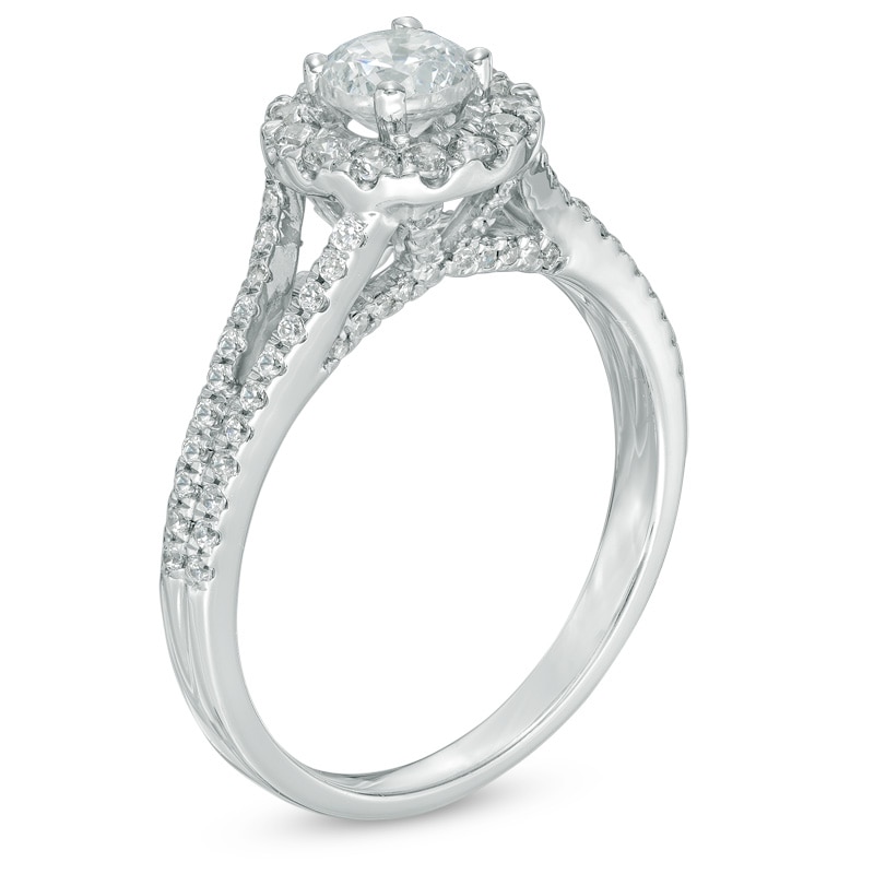 Main Image 2 of Previously Owned - 1 CT. T.W. Diamond Frame Split Shank Engagement Ring in 14K White Gold