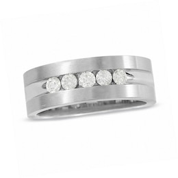 Previously Owned - 1/2 CT. T.W. Diamond Five Stone Brushed Band in 14K White Gold