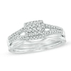 Thumbnail Image 1 of Previously Owned - 1/4 CT. T.W. Diamond Square Cluster Frame Bridal Set in 10K White Gold