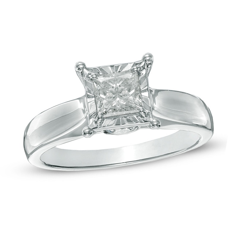 Main Image 1 of Previously Owned - 1 CT. T.W. Princess-Cut Diamond Engagement Ring in 14K White Gold (J/I3)