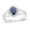 Thumbnail Image 0 of Previously Owned - Oval Blue Sapphire and 1/3 CT. T.W. Diamond Frame Ring in 10K White Gold