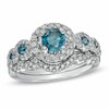 Thumbnail Image 1 of Previously Owned - 1-1/8 CT. T.W. Enhanced Blue and White Diamond Five Stone Frame Bridal Set in 14K White Gold