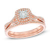 Thumbnail Image 1 of Previously Owned - 1/2 CT. T.W. Diamond Double Square Frame Twist Bridal Set in 14K Rose Gold