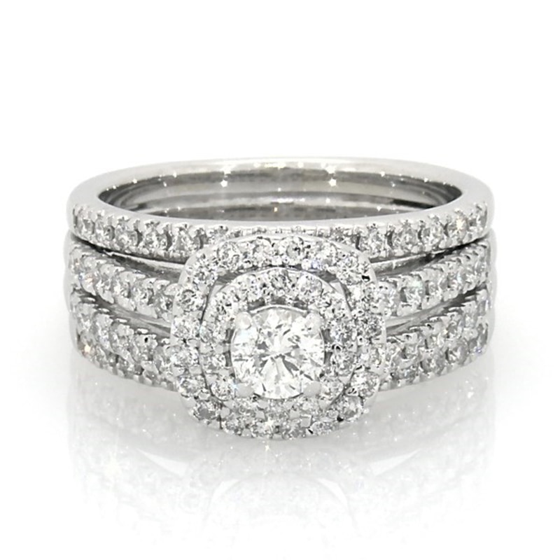 Main Image 1 of Previously Owned 1-1/5 CT. T.W. Diamond Frame Soldered Bridal Set in 14K White Gold