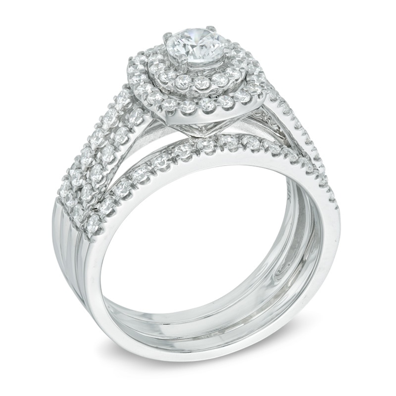 Main Image 2 of Previously Owned 1-1/5 CT. T.W. Diamond Frame Soldered Bridal Set in 14K White Gold