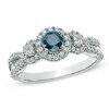 Thumbnail Image 1 of Previously Owned - 1 CT. T.W. Enhanced Blue and White Diamond Three Stone Engagement Ring in 10K White Gold