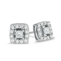 Previously Owned - 1 CT. T.W. Princess-Cut Diamond Frame Stud Earrings in 10K White Gold