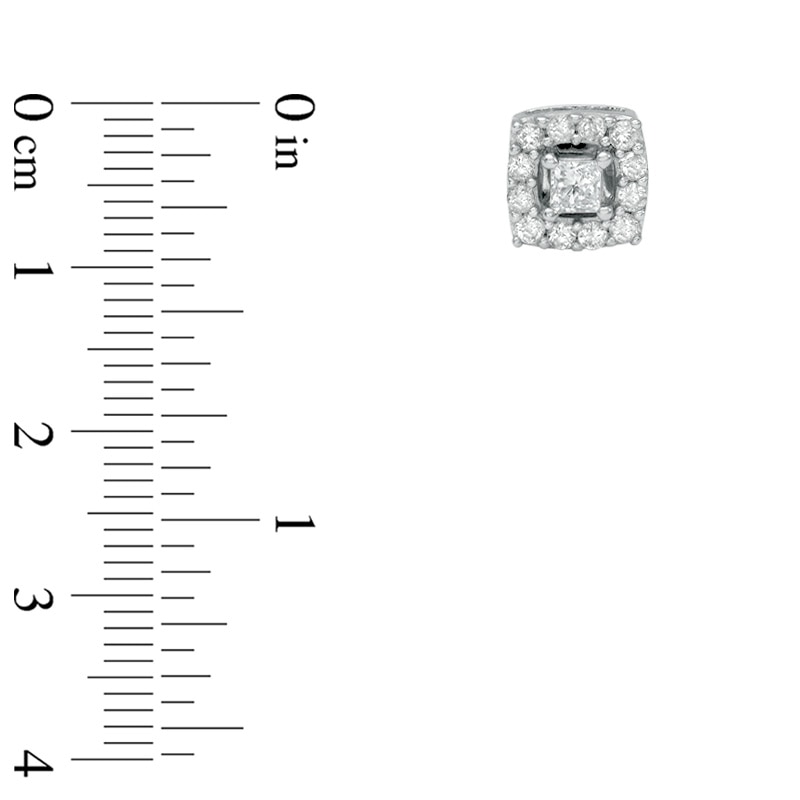 Main Image 2 of Previously Owned - 1 CT. T.W. Princess-Cut Diamond Frame Stud Earrings in 10K White Gold