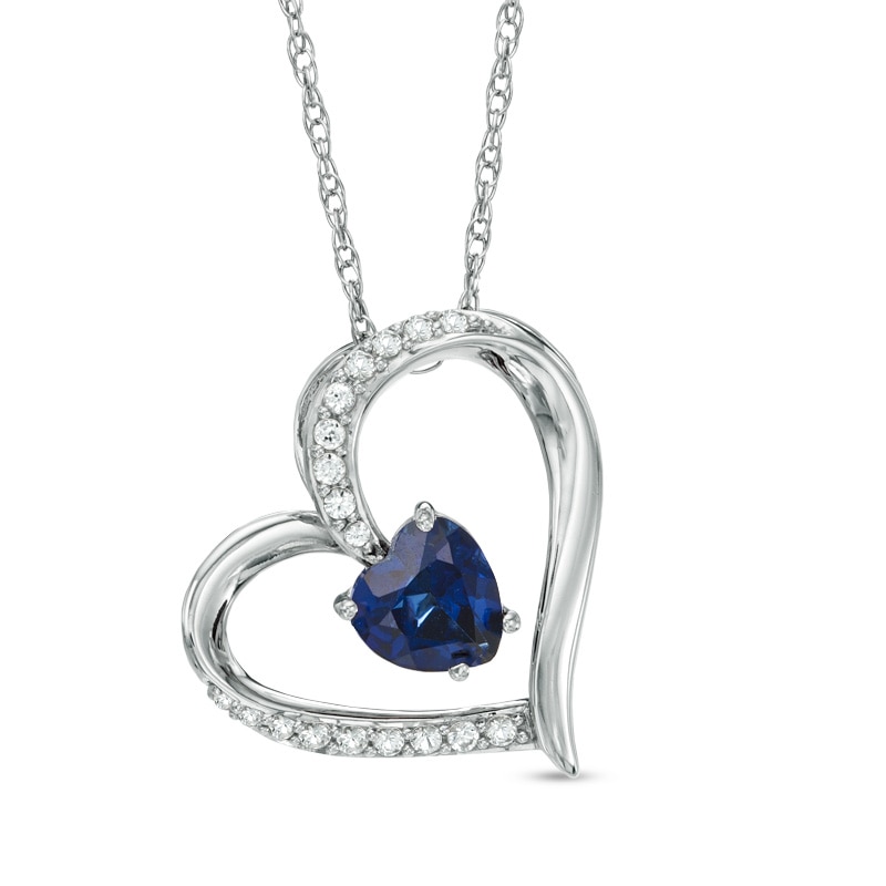 Main Image 1 of Previously Owned - 6.0mm Heart-Shaped Lab-Created Blue and White Sapphire Heart Pendant in Sterling Silver