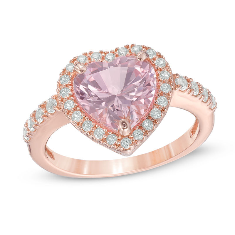 Main Image 1 of Previously Owned - Heart-Shaped Lab-Created Pink and White Sapphire Ring in Sterling Silver with 18K Rose Gold Plate