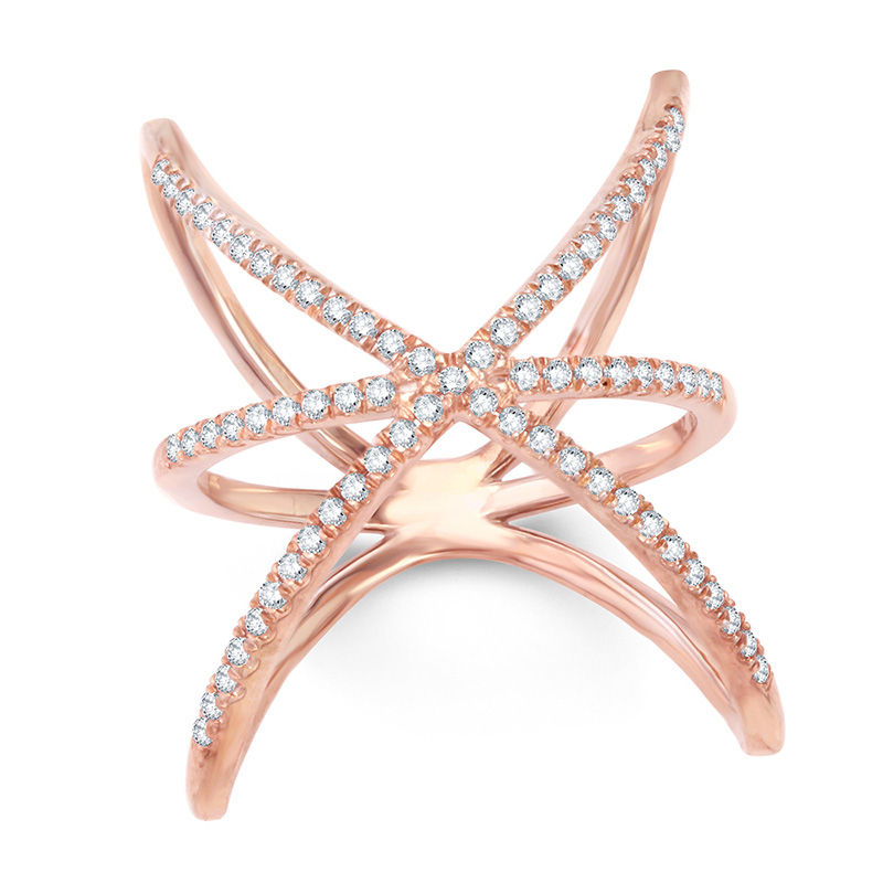 Main Image 1 of Previously Owned - Lab-Created White Sapphire Triple Orbit Ring in Sterling Silver with 14K Rose Gold Plate