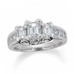 Previously Owned - 1-1/2 CT. T.W. Emerald-Cut Diamond Three Stone Ring in 14K White Gold