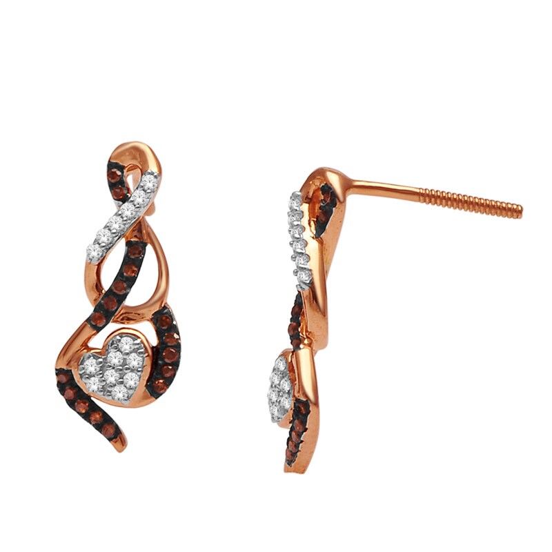 Main Image 1 of Previously Owned - 1/6 CT. T.W. Enhanced Cognac and White Diamond Infinity with Heart Drop Earrings in 10K Rose Gold
