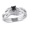Thumbnail Image 1 of Previously Owned - 1/4 CT. T.W.  Black and White Diamond Sash Bridal Set in Sterling Silver