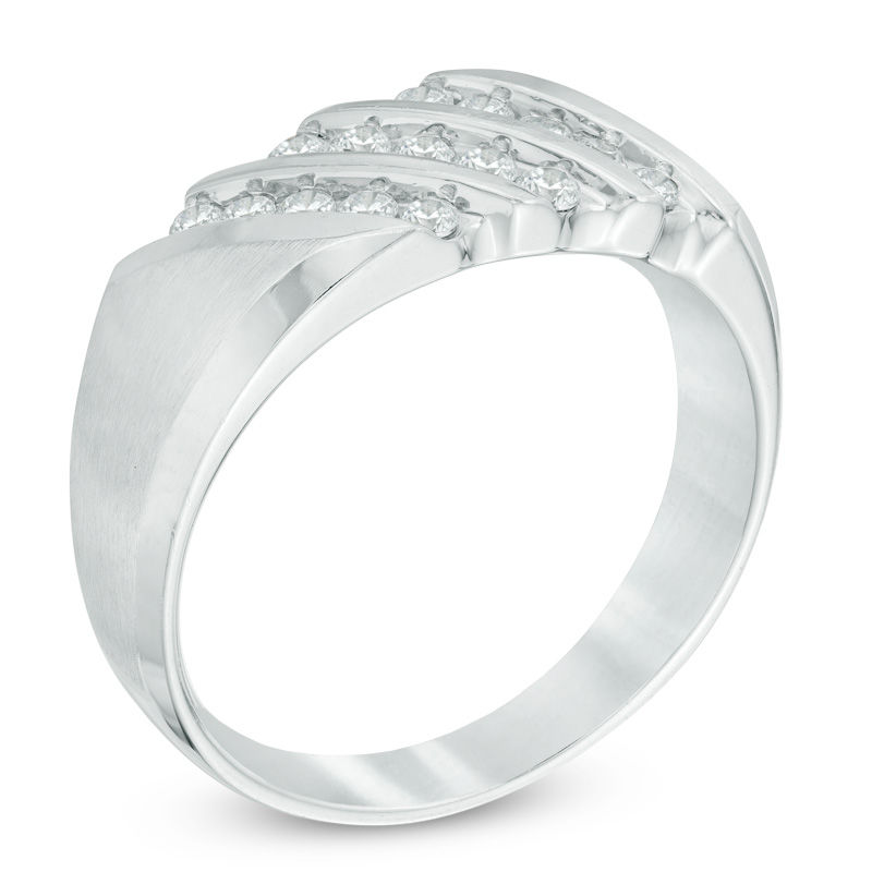 Main Image 2 of Previously Owned - 1/2 CT. T.W. Diamond Three Row Slant Wedding Band in 10K White Gold