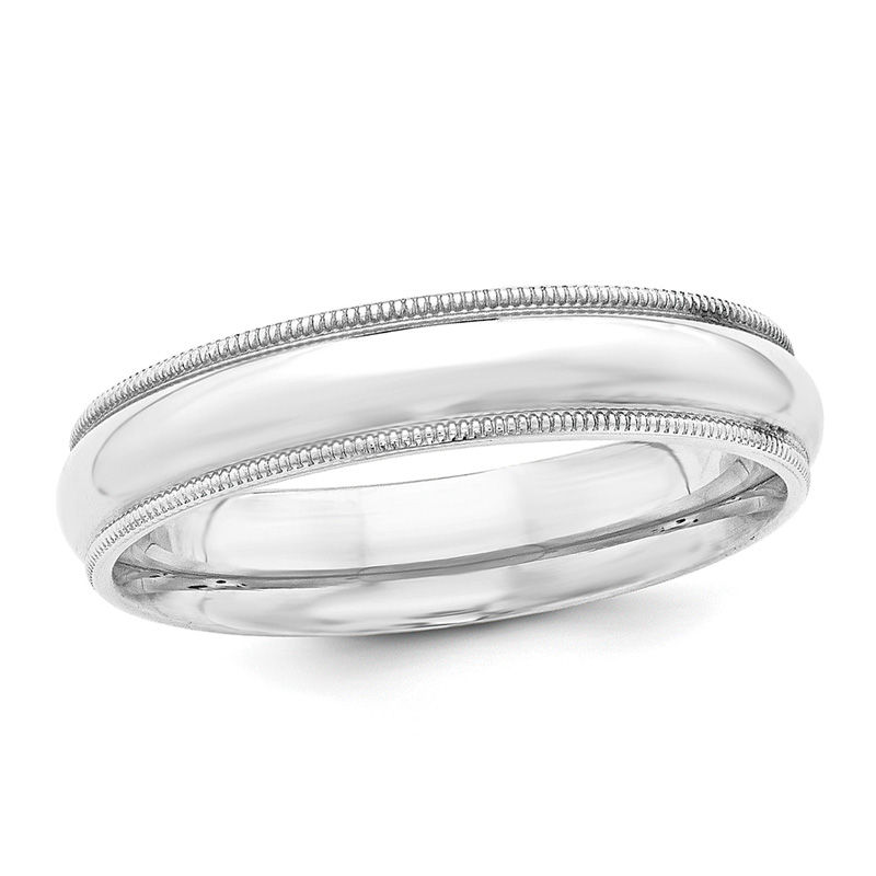 Previously Owned - Men's 5.0mm Comfort Fit Milgrain Wedding Band in 14K White Gold