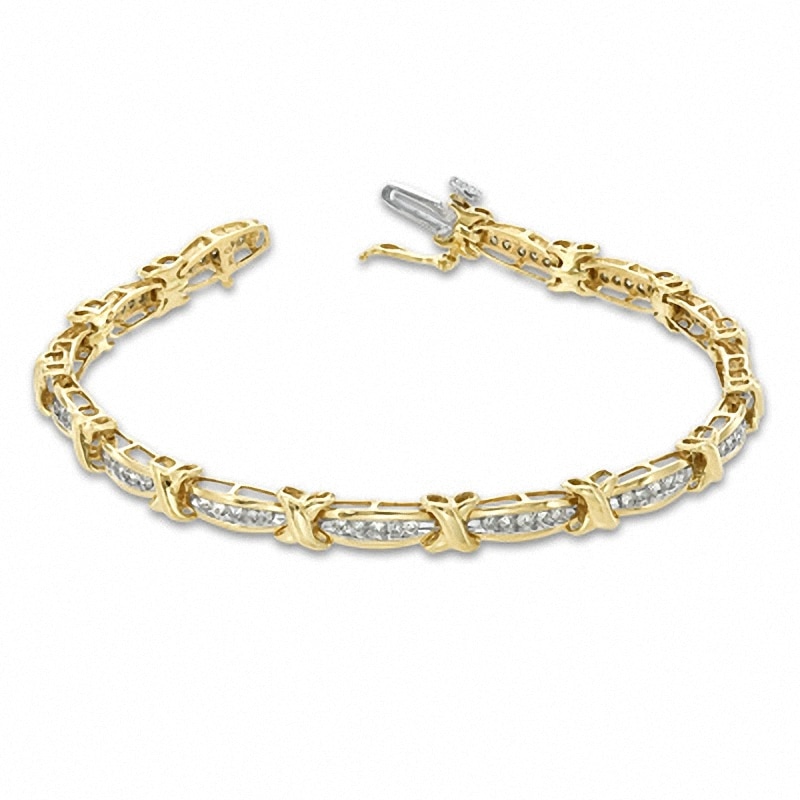 Main Image 2 of Previously Owned - 1 CT. T.W. Diamond Fashion "X" Bracelet in 10K Gold