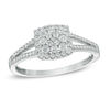 Thumbnail Image 0 of Previously Owned - 1/2 CT. T.W. Diamond Square Frame Cluster Engagement Ring in 10K White Gold