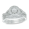 Thumbnail Image 1 of Previously Owned - 1/4 CT. T.W. Diamond Frame Vintage-Style Bridal Set in 10K White Gold