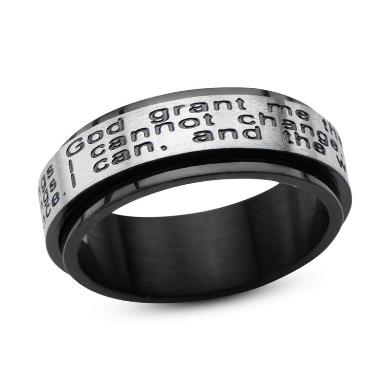 Main Image 1 of Previously Owned - Men's 8.0mm Serenity Prayer Spinner Band in Two-Tone Stainless Steel