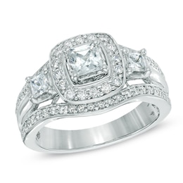 Previously Owned - 1 CT. T.W. Princess-Cut Diamond Three Stone Engagement Ring in 14K White Gold